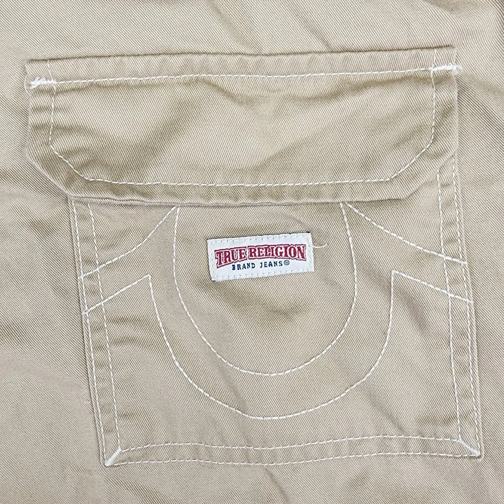 True Religion Pants Men's 34x32 Skater Baggy Cargo Wide Leg Flap Pockets Tan‎